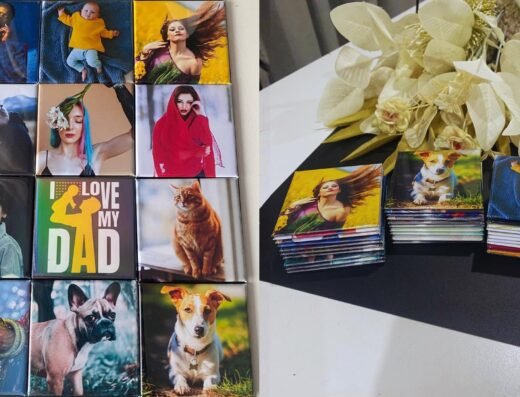 Quidz personalised photo magnets displayed with sample designs